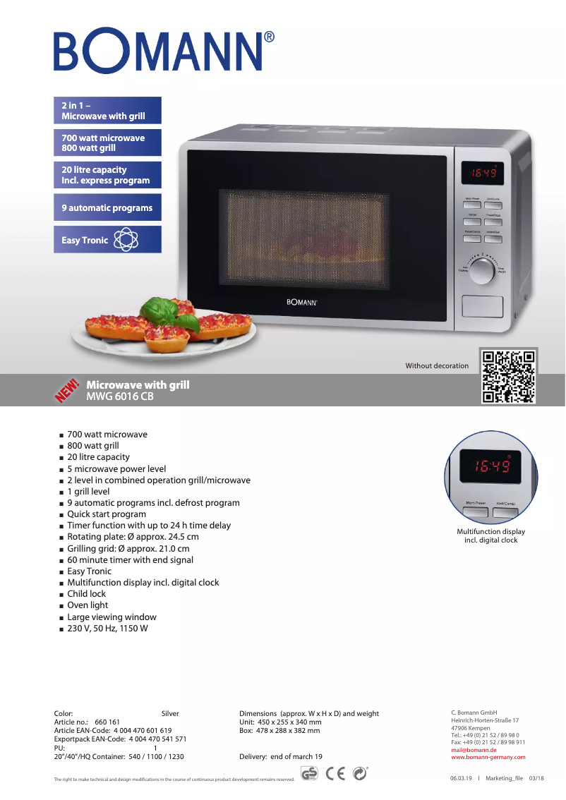 Image de la première page du manuel de l'appareil MWG 6016 CB