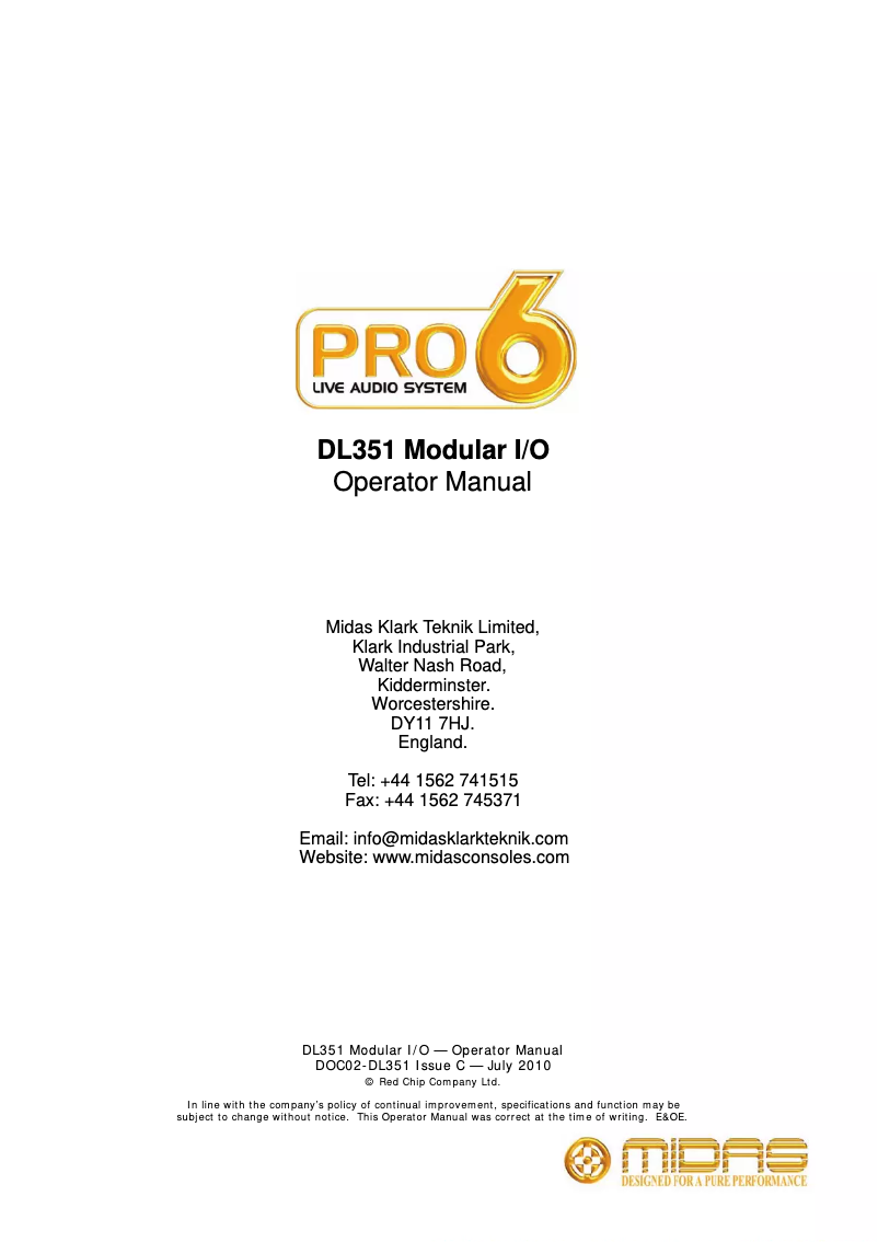 Page 1 de la notice Manuel utilisateur Midas DL351