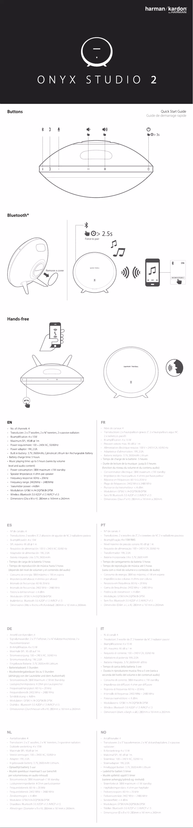 Page n°1 - Manuel utilisateur Harman Kardon Onyx Studio 2