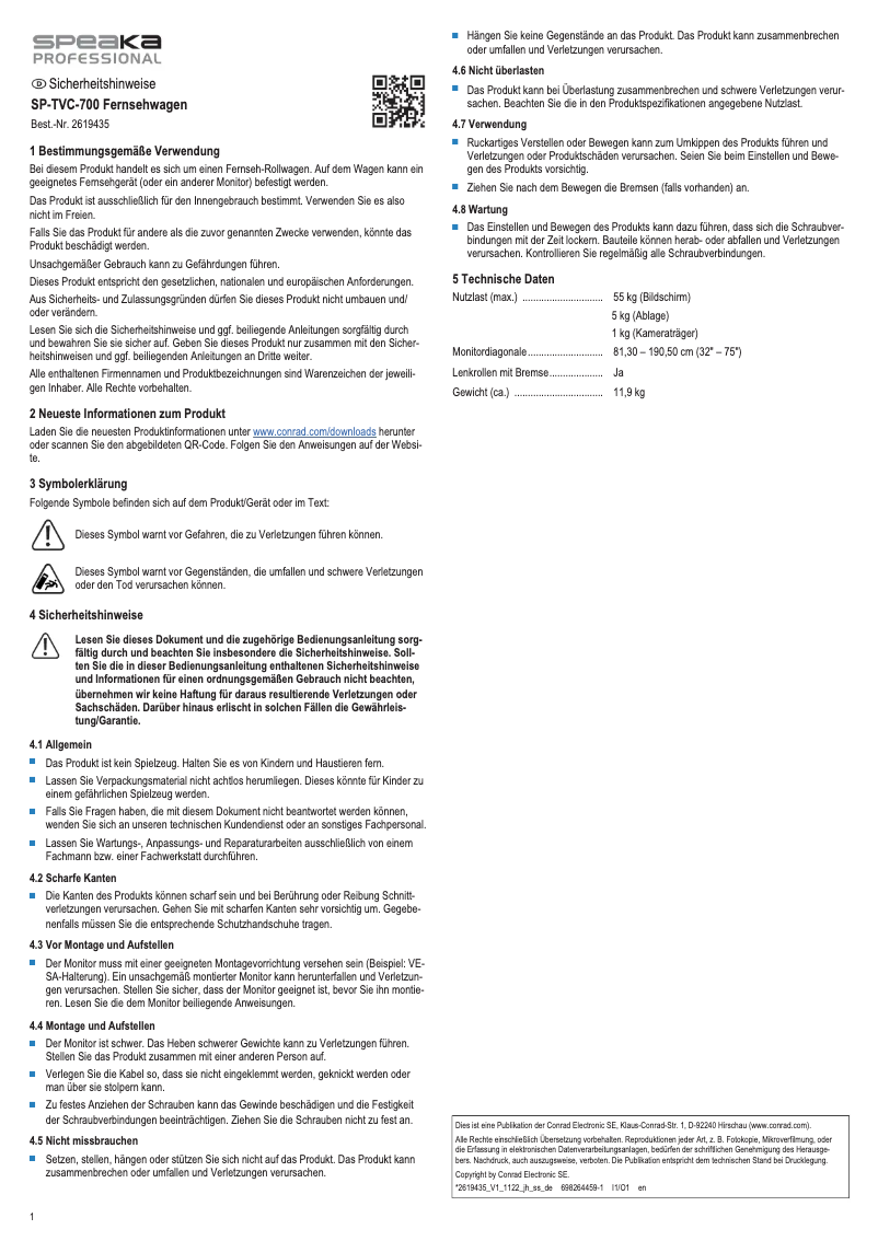 Page 1 de la notice Manuel utilisateur Speaka SP-TVC-700