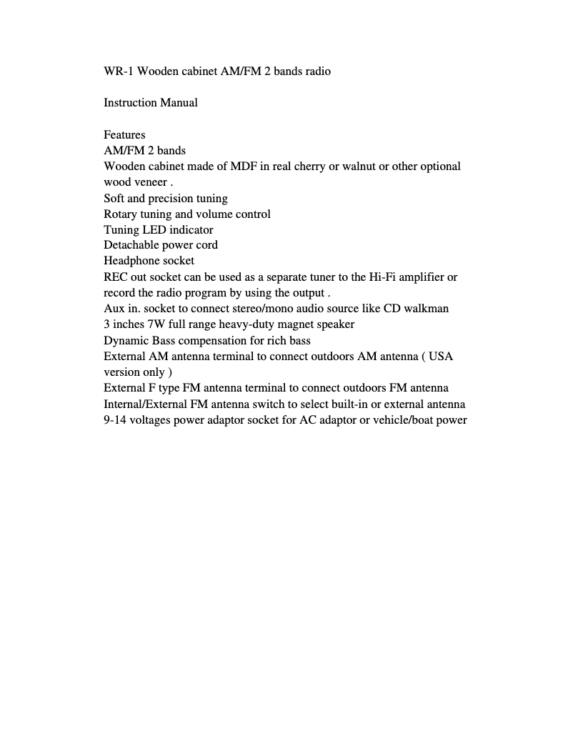 Page n°1 - Manuel utilisateur Sangean WR-1SR