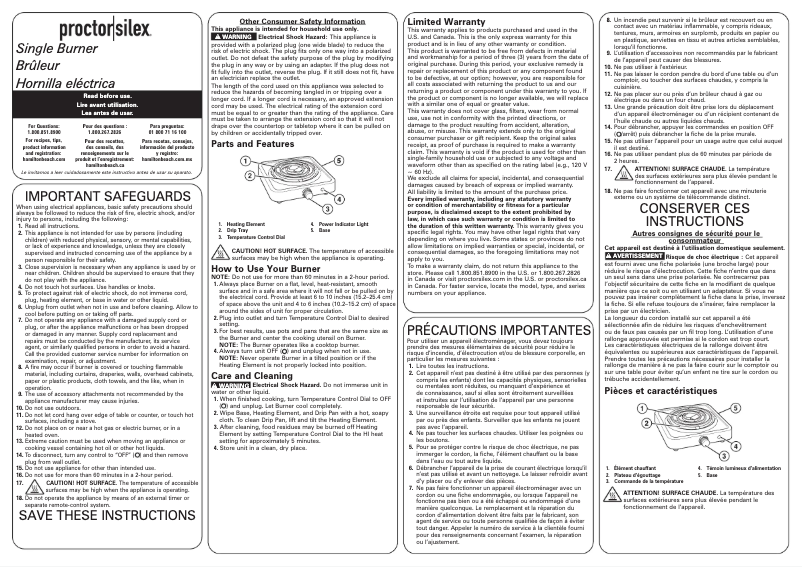 Página 1 del manual Manual de usuario Proctor Silex 34105