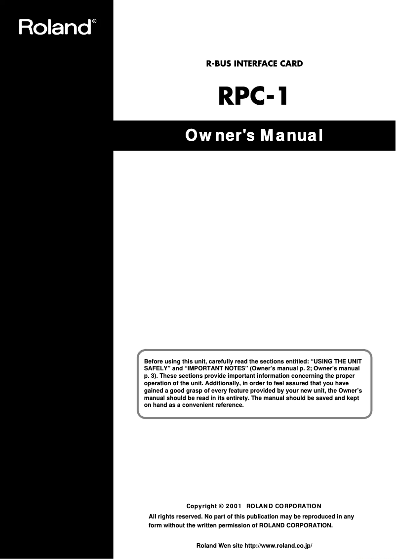 Page n°1 - Manuel utilisateur Roland RPC-1