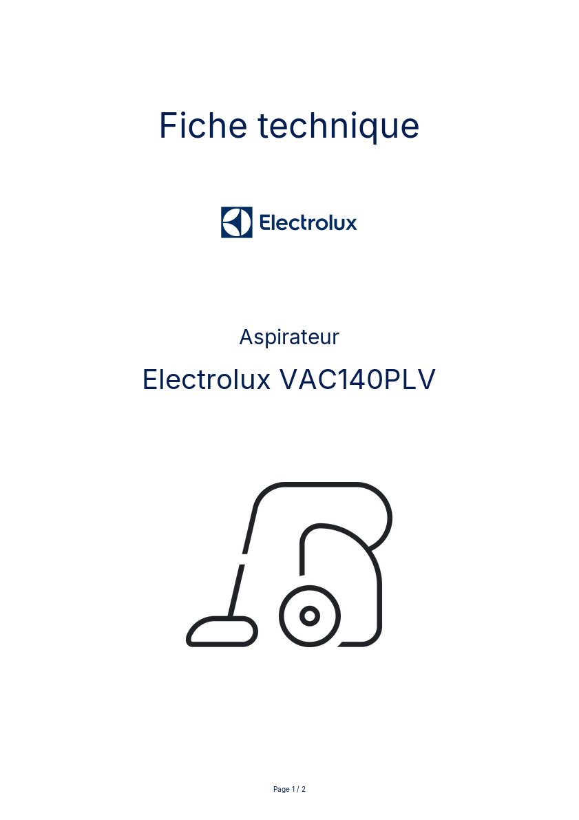 Image de la première page du manuel de l'appareil VAC140PLV