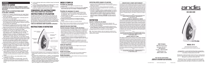 Page 1 de la notice Manuel utilisateur Andis STI-3
