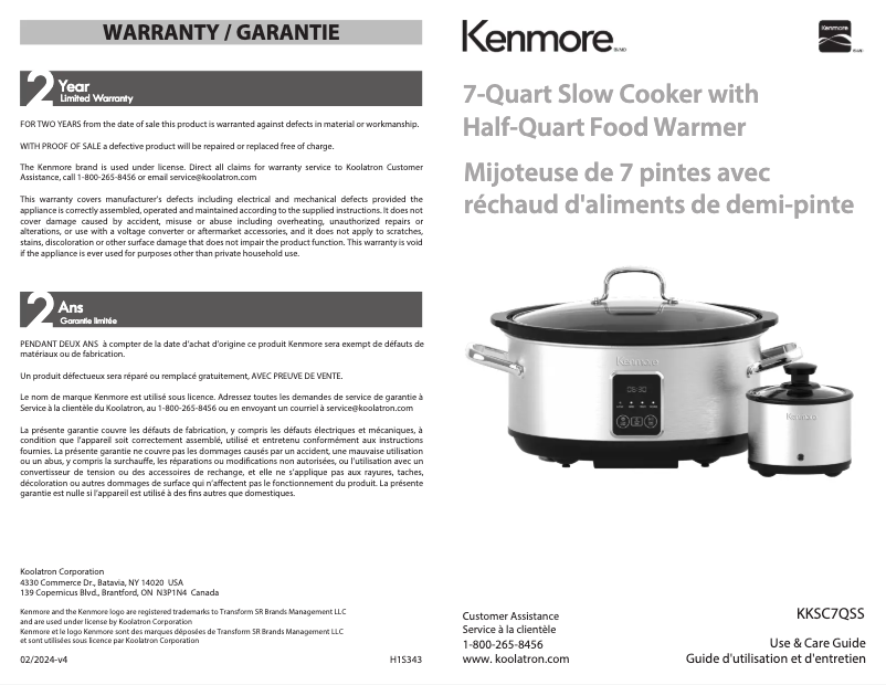 Page 1 de la notice Manuel utilisateur Kenmore KKSC7SS