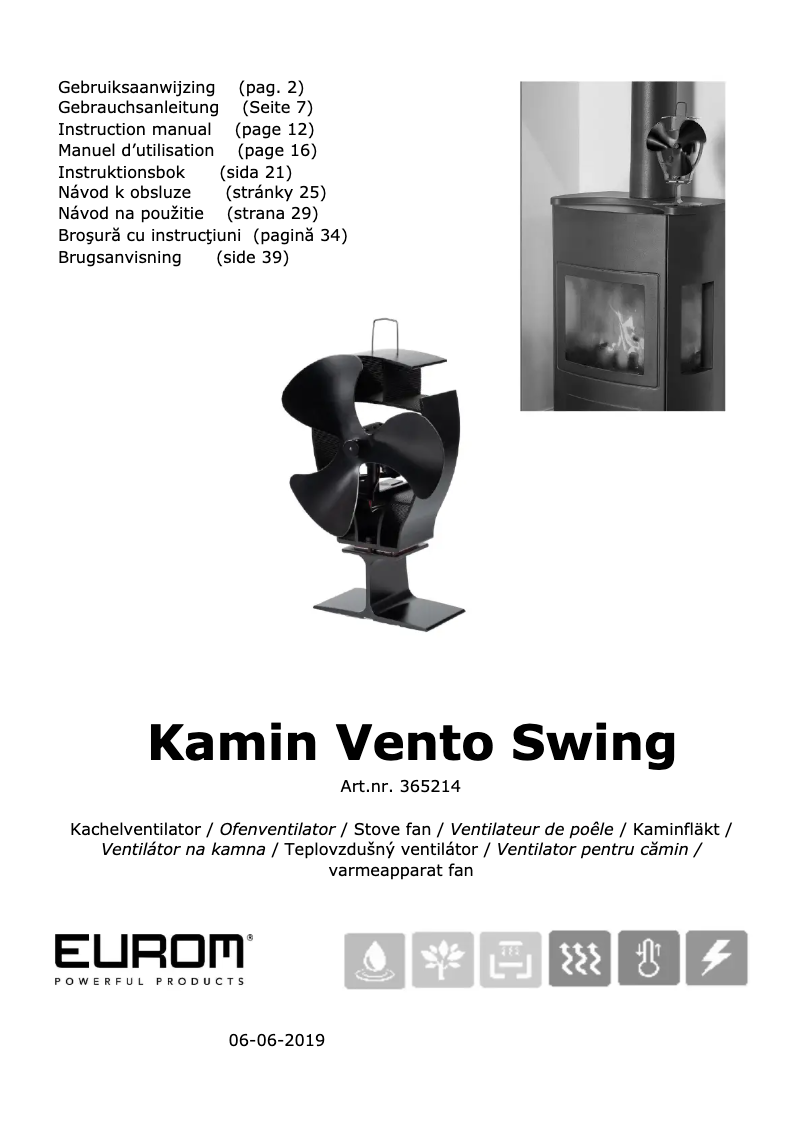 Page 1 de la notice Manuel utilisateur Eurom Kamin Vento Swing