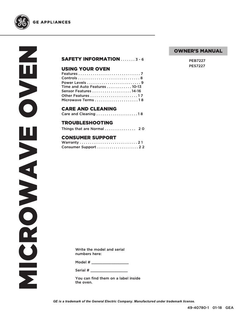 Image de la première page du manuel de l'appareil Profile PEB7227BLTS