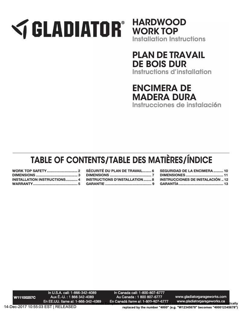 Page n°1 - Guide d'installation Gladiator GAAC27HWGX