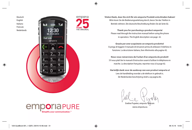 Image de la première page du manuel de l'appareil Pure