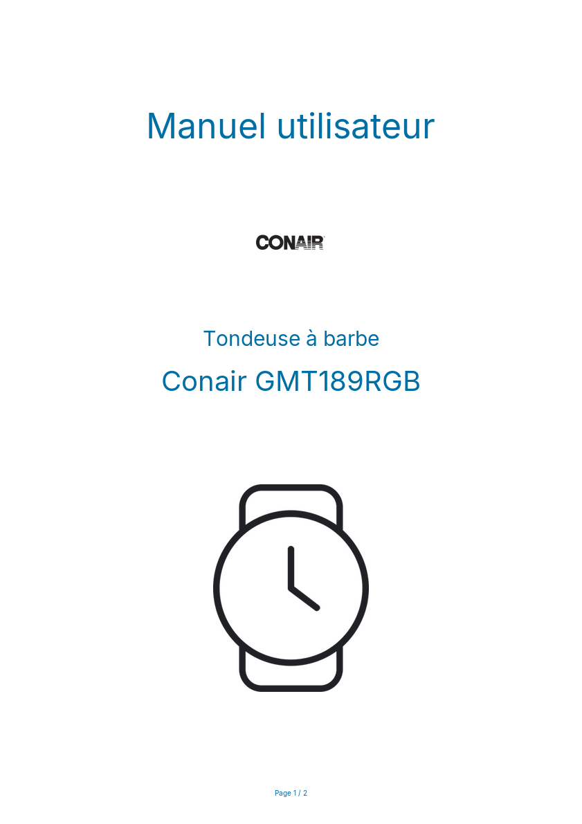 Page n°1 - Manuel utilisateur Conair GMT189RGB