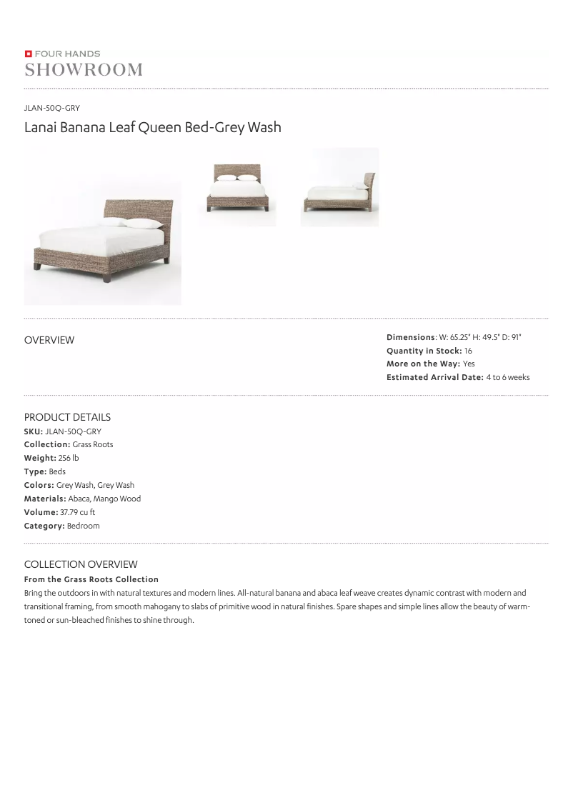 Page 1 de la notice Manuel utilisateur Four Hands JLAN-50Q-GRY