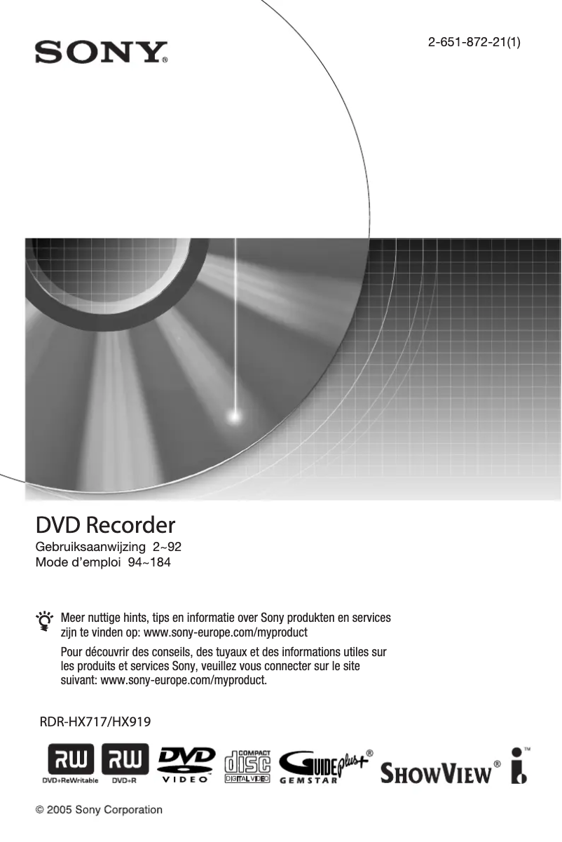 Page n°1 - Manuel utilisateur Sony RDR-HX717