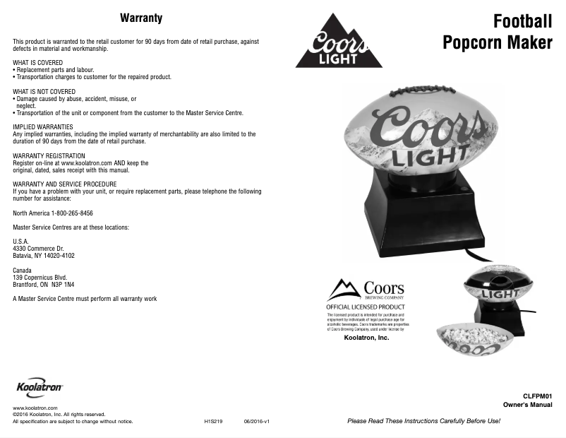 Page 1 de la notice Manuel utilisateur Coors CLFPM01