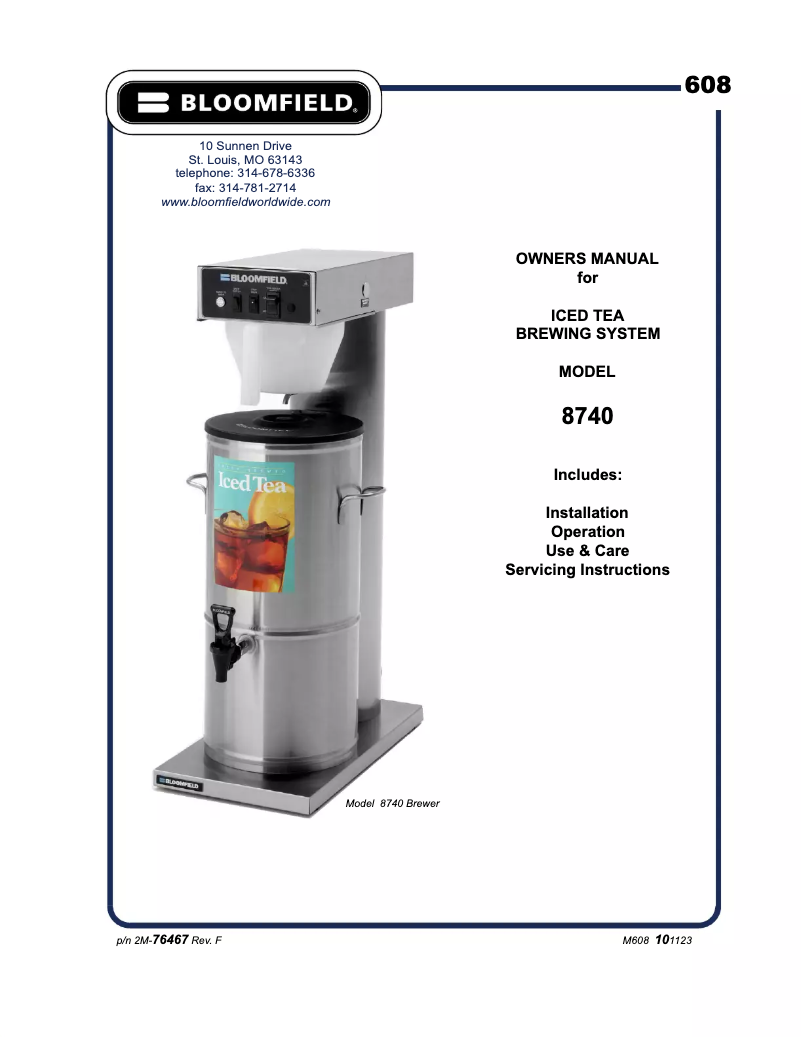 Page 1 de la notice Manuel utilisateur Bloomfield 8740