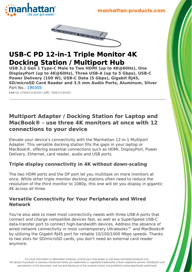 Page 1 de la notice Fiche technique Manhattan 190305