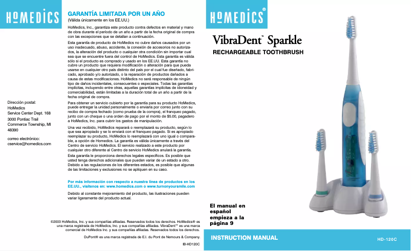 Page n°1 - Manuel utilisateur Homedics VibraDent sparkle HD-120