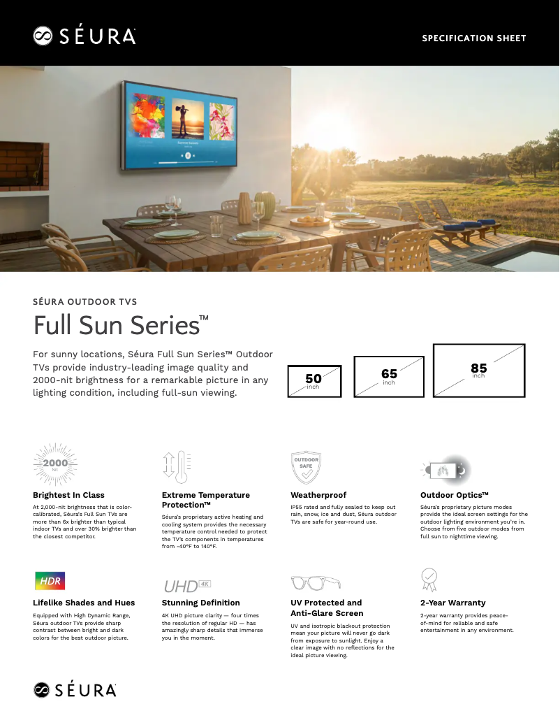 Page 1 de la notice Fiche technique Seura Full Sun UB4-85