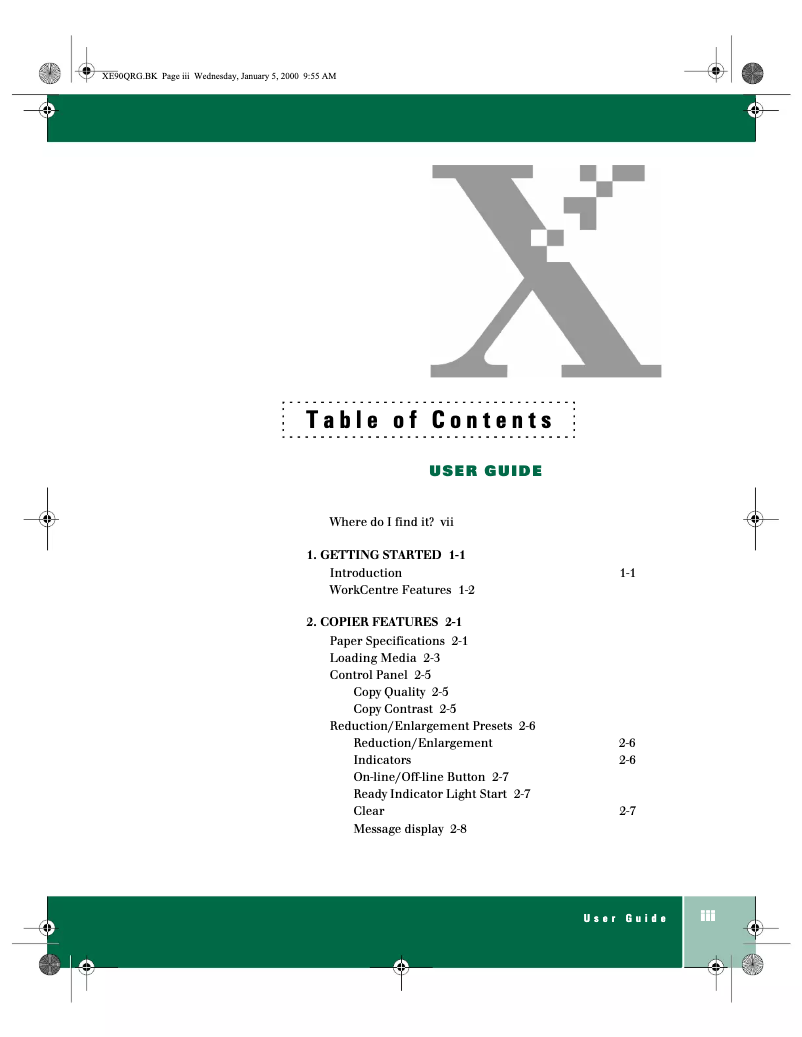 Page n°1 - Manuel utilisateur Xerox WorkCentre XE90fx