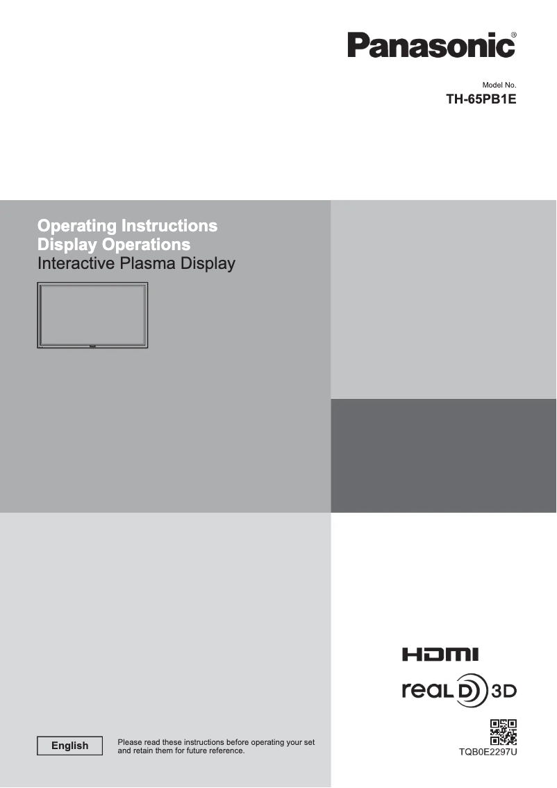 Page 1 de la notice Manuel utilisateur Panasonic TH-65PB1