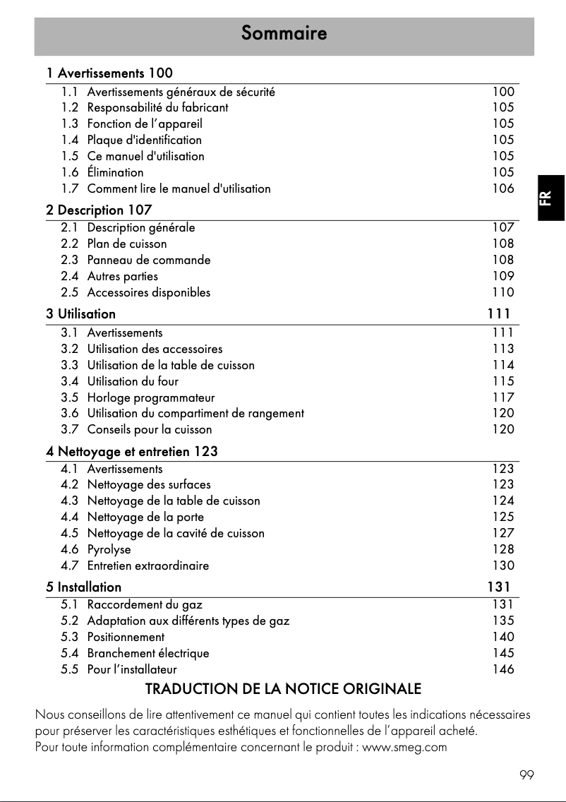 Page 1 de la notice Manuel utilisateur Smeg CP60X9