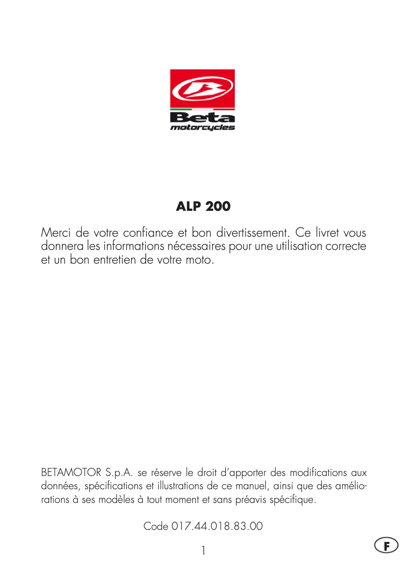 Página 1 del manual Manual de usuario Beta Alp 200 (2022)