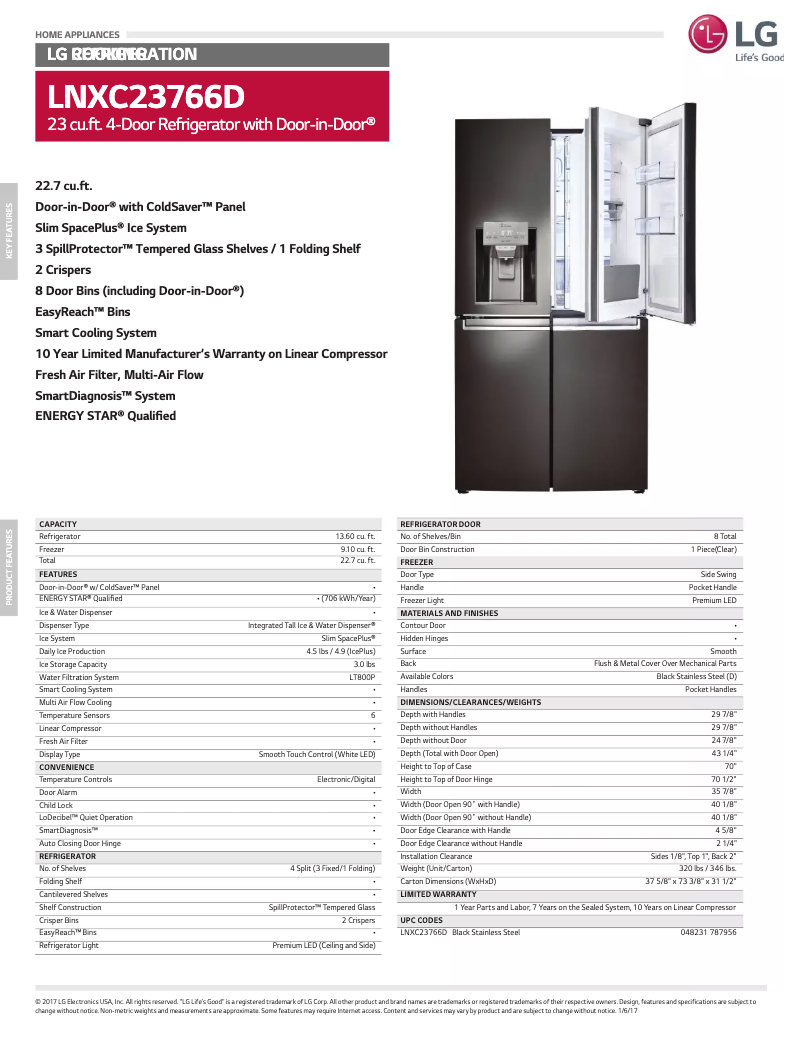 Page 1 de la notice Fiche technique LG LNXC23766
