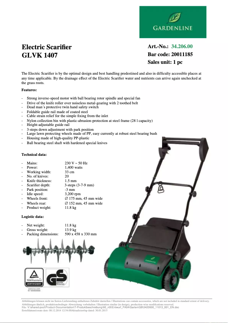 Page n°1 - Manuel utilisateur Gardenline GLVK 1407