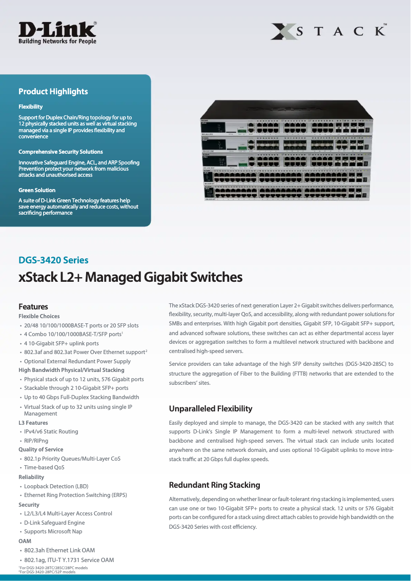 Page n°1 - Fiche technique D-Link DGS-3420