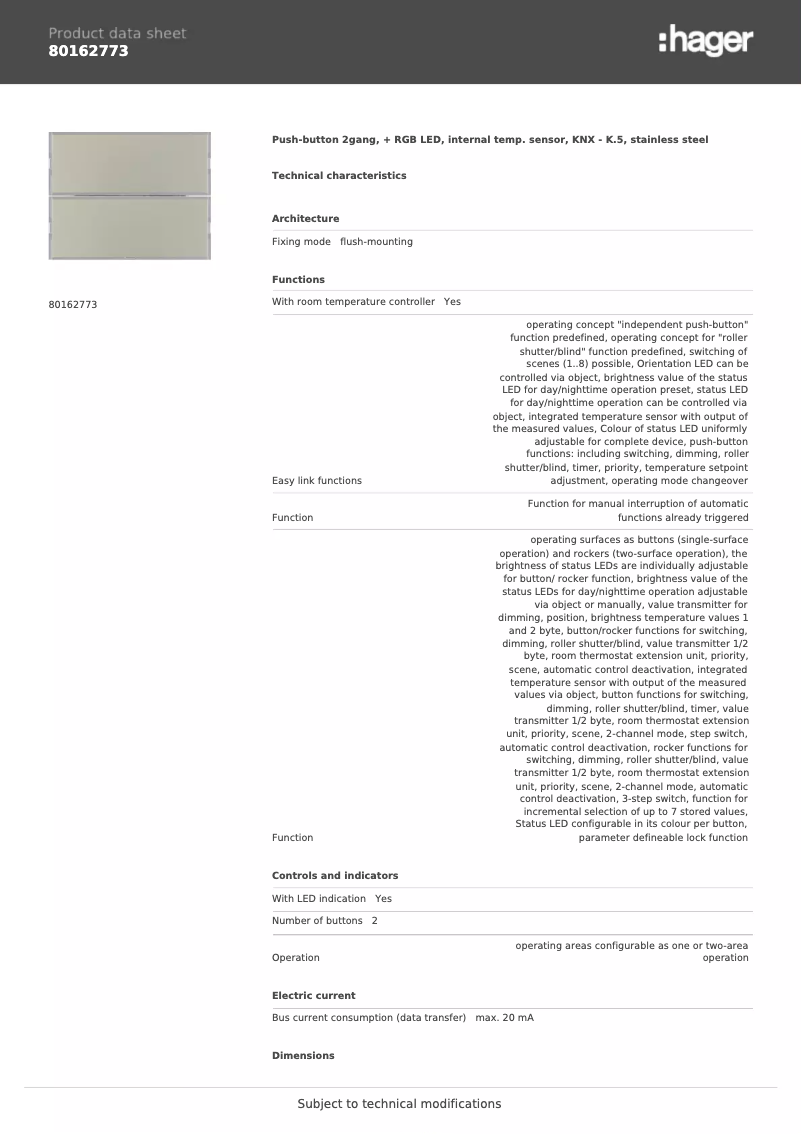 Page n°1 - Fiche technique Berker 80162773