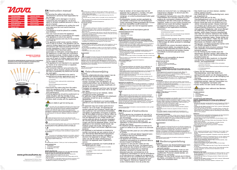 Page 1 de la notice Manuel utilisateur Princess Bamboo Fondue 173020
