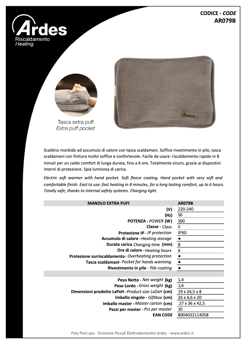 Page n°1 - Fiche technique Ardes AR079B