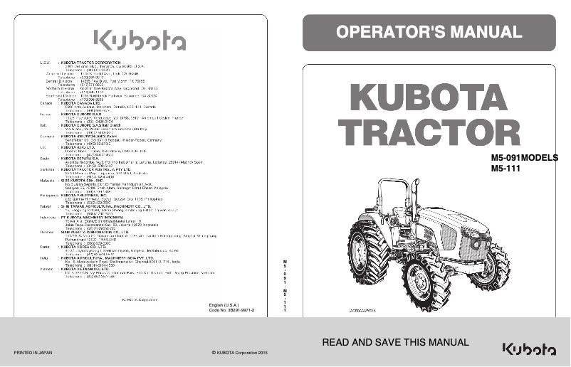 Page 1 de la notice Manuel utilisateur Kubota M5-091HDRC
