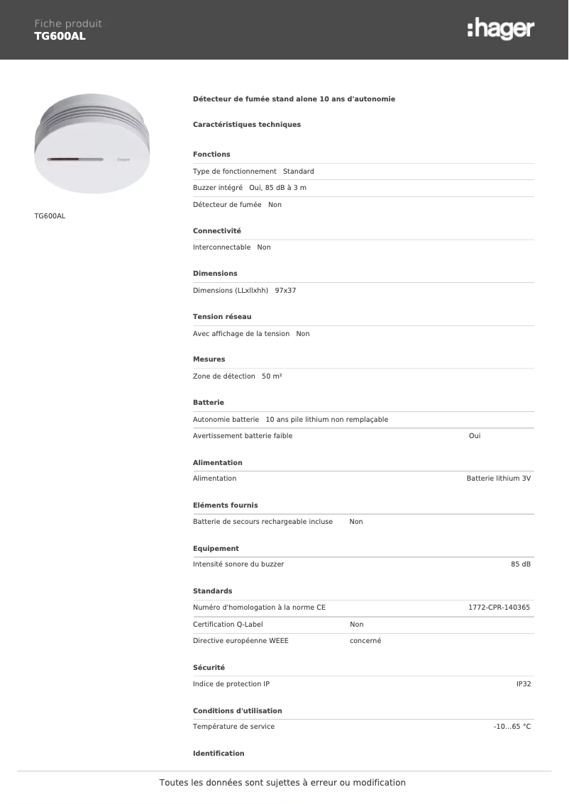 Image de la première page du manuel de l'appareil TG600AL