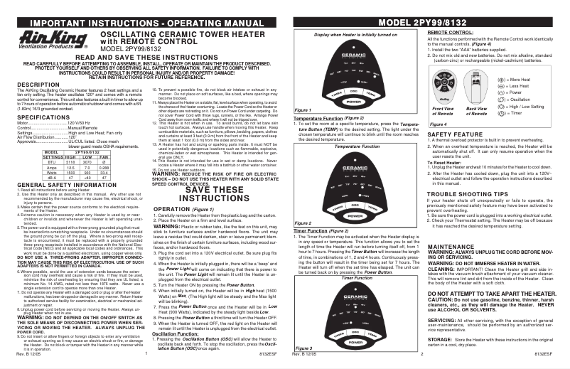 Page 1 de la notice Manuel utilisateur Air King 8132