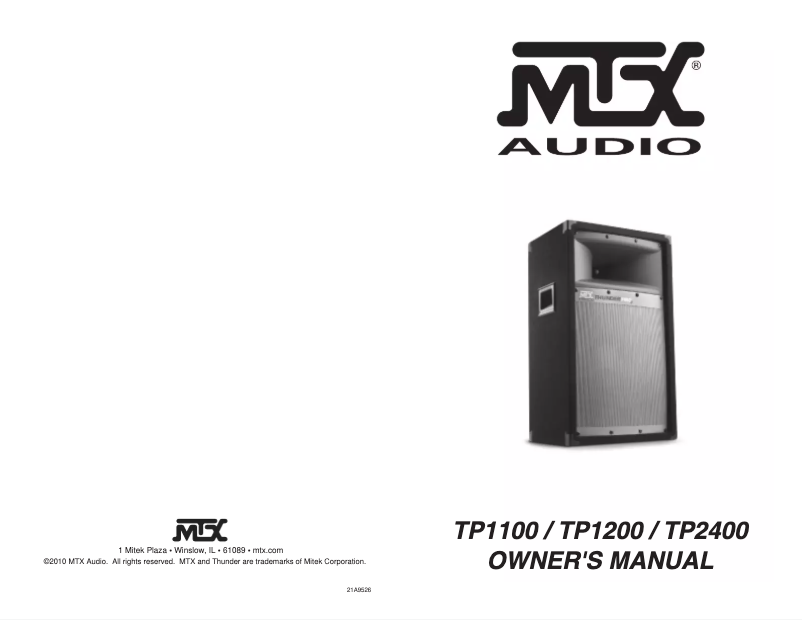 Page n°1 - Manuel utilisateur MTX Audio Thunder Pro2 TP1100