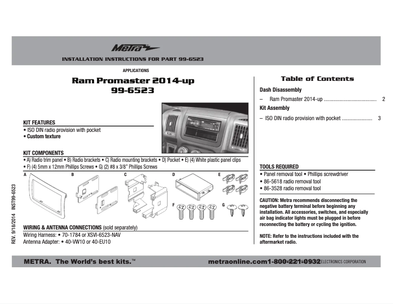 Page n°1 - Mode d'emploi Metra 99-6523