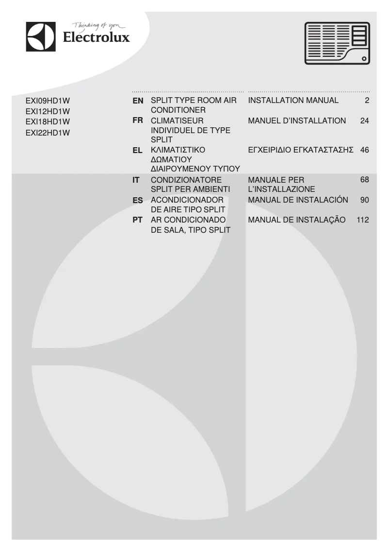 Page 1 de la notice Manuel utilisateur Electrolux EXI12HD1WI