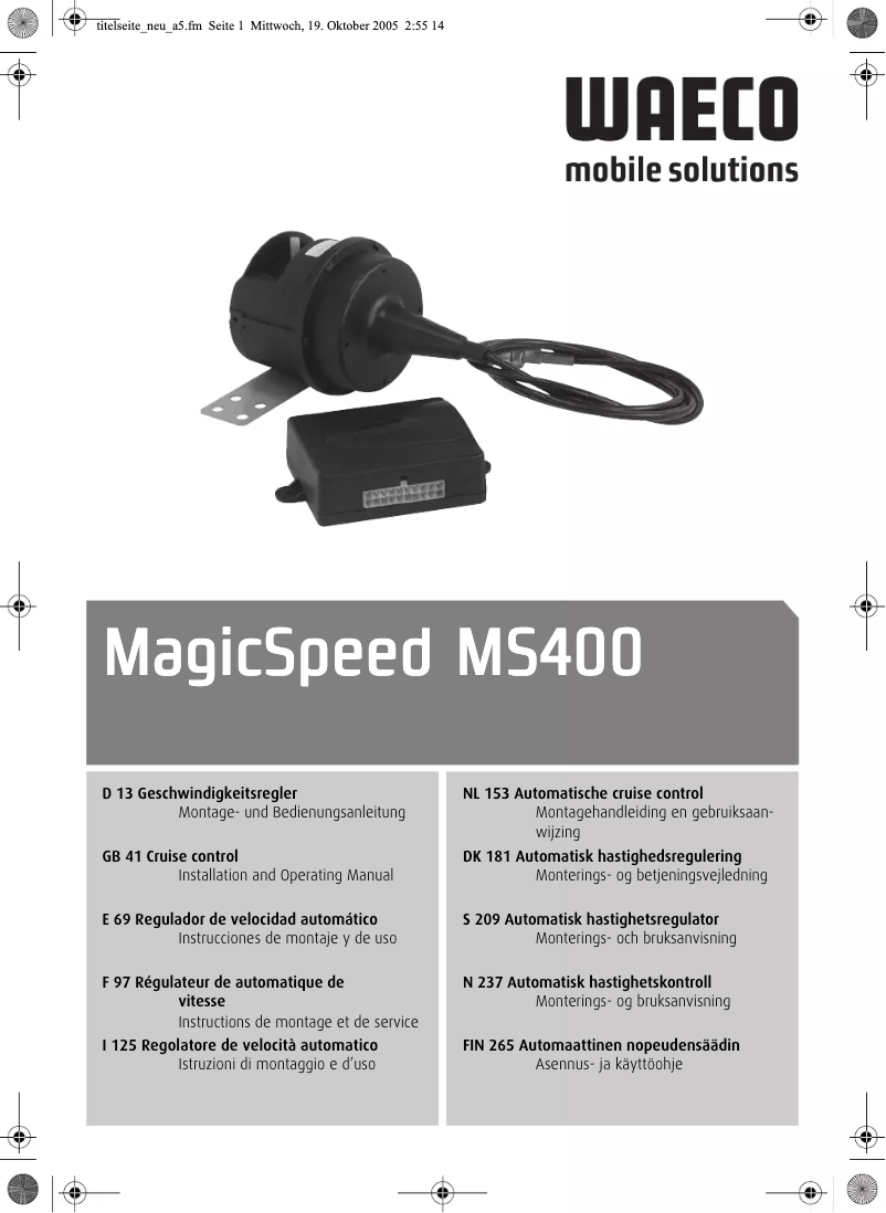 Page 1 de la notice Manuel utilisateur Waeco MagicSpeed MS400