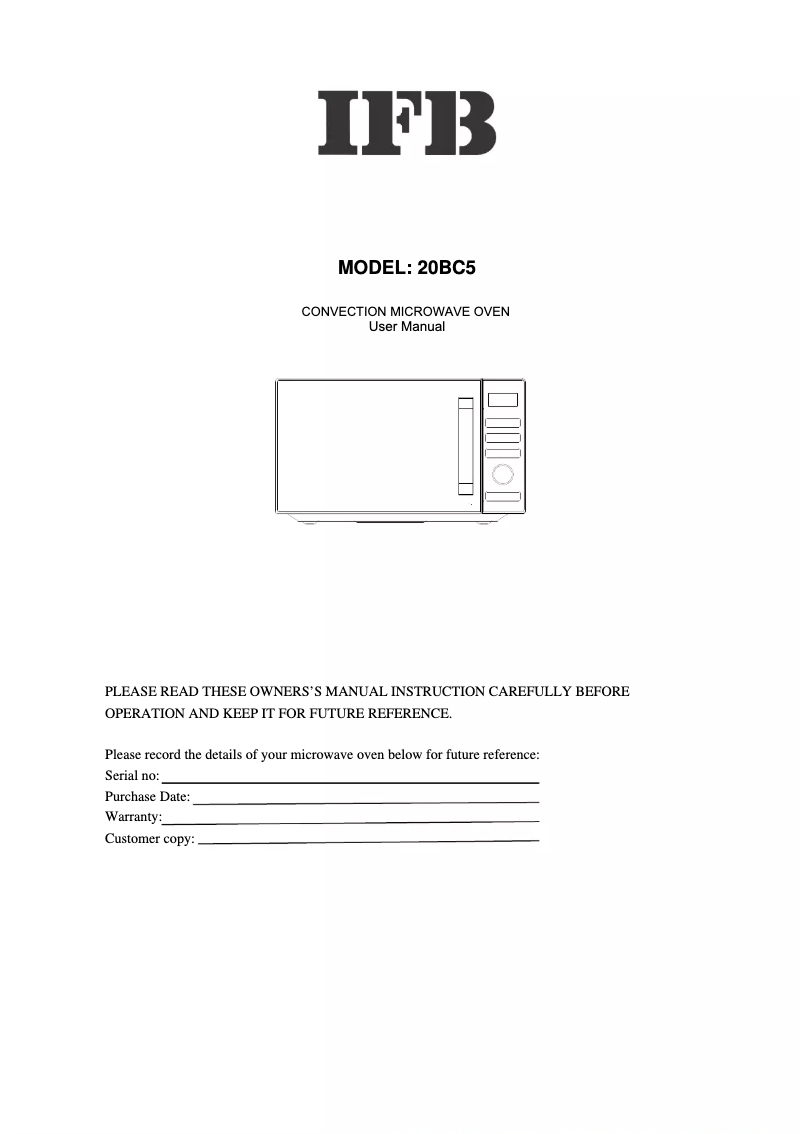 Page 1 de la notice Manuel utilisateur IFB 20BC5