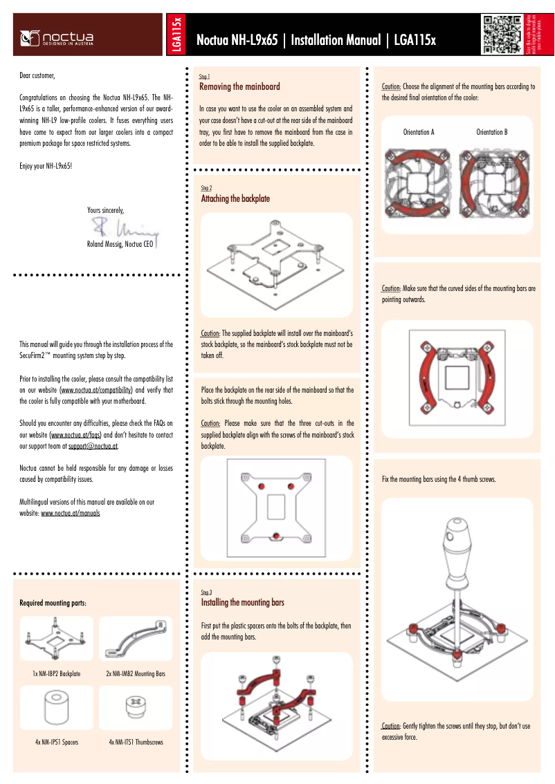 Page 1 de la notice Manuel utilisateur Noctua NH-L9X65