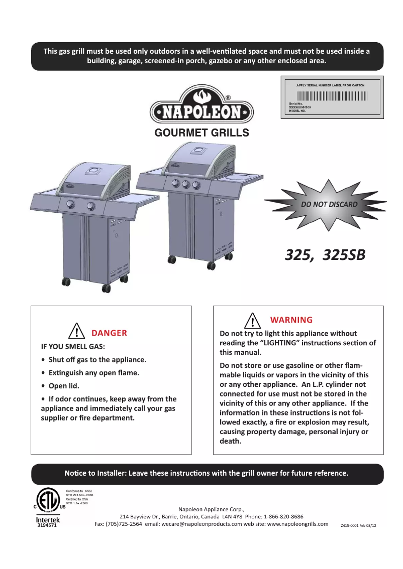 Image de la première page du manuel de l'appareil SE 325