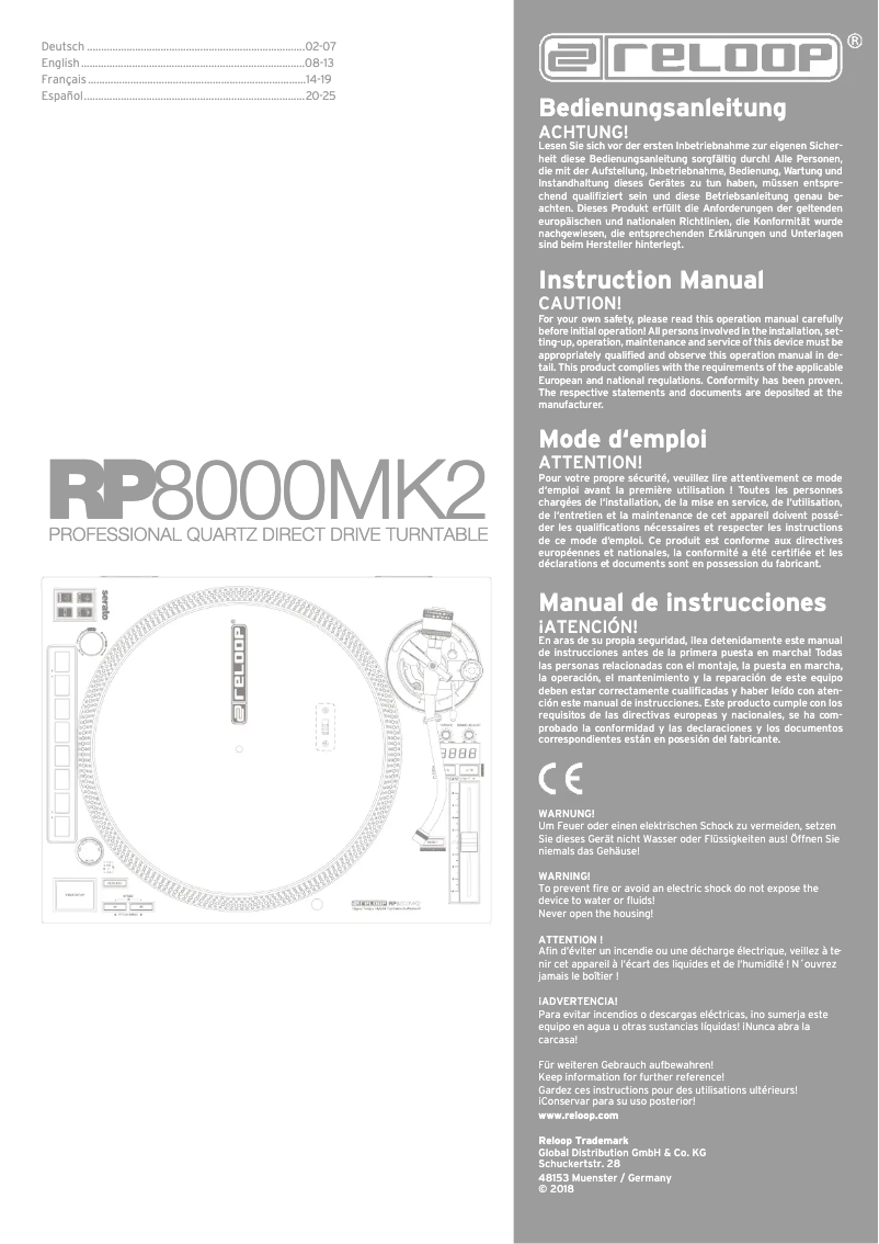 Page 1 de la notice Manuel utilisateur Reloop RP-8000 MK2