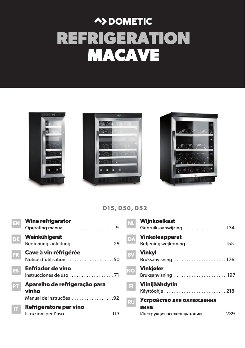 Image de la première page du manuel de l'appareil MaCave D15