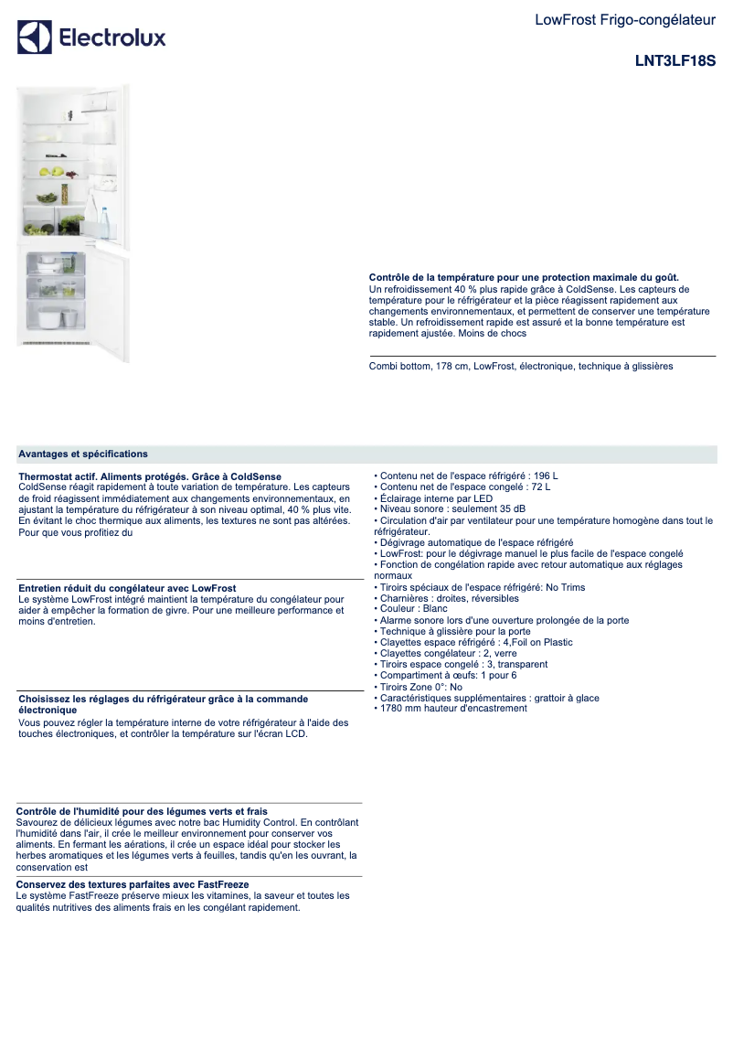 Page n°1 - Fiche technique Electrolux LNT3LF18S
