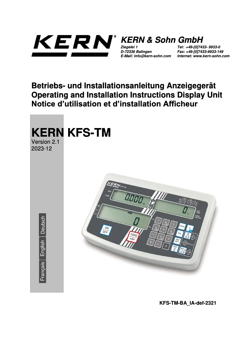 Page 1 de la notice Manuel utilisateur Kern IFS 60K-2M
