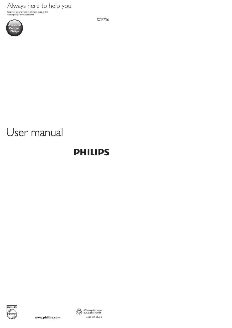 Page 1 de la notice Manuel utilisateur Philips SCF736