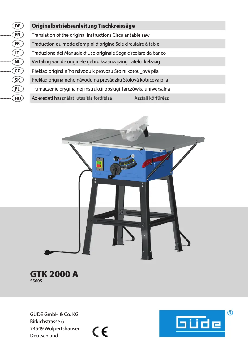 Page n°1 - Manuel utilisateur Güde GTK 2000 A