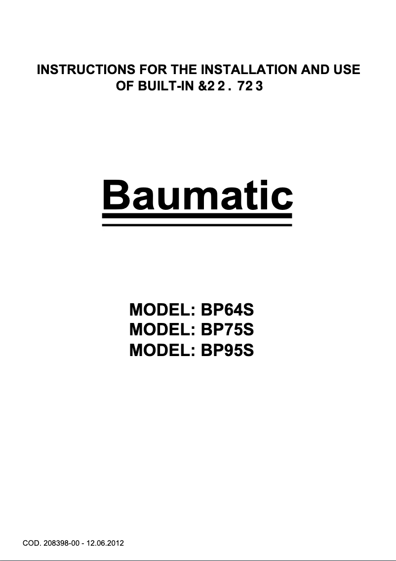Page 1 de la notice Manuel utilisateur Baumatic BP64S