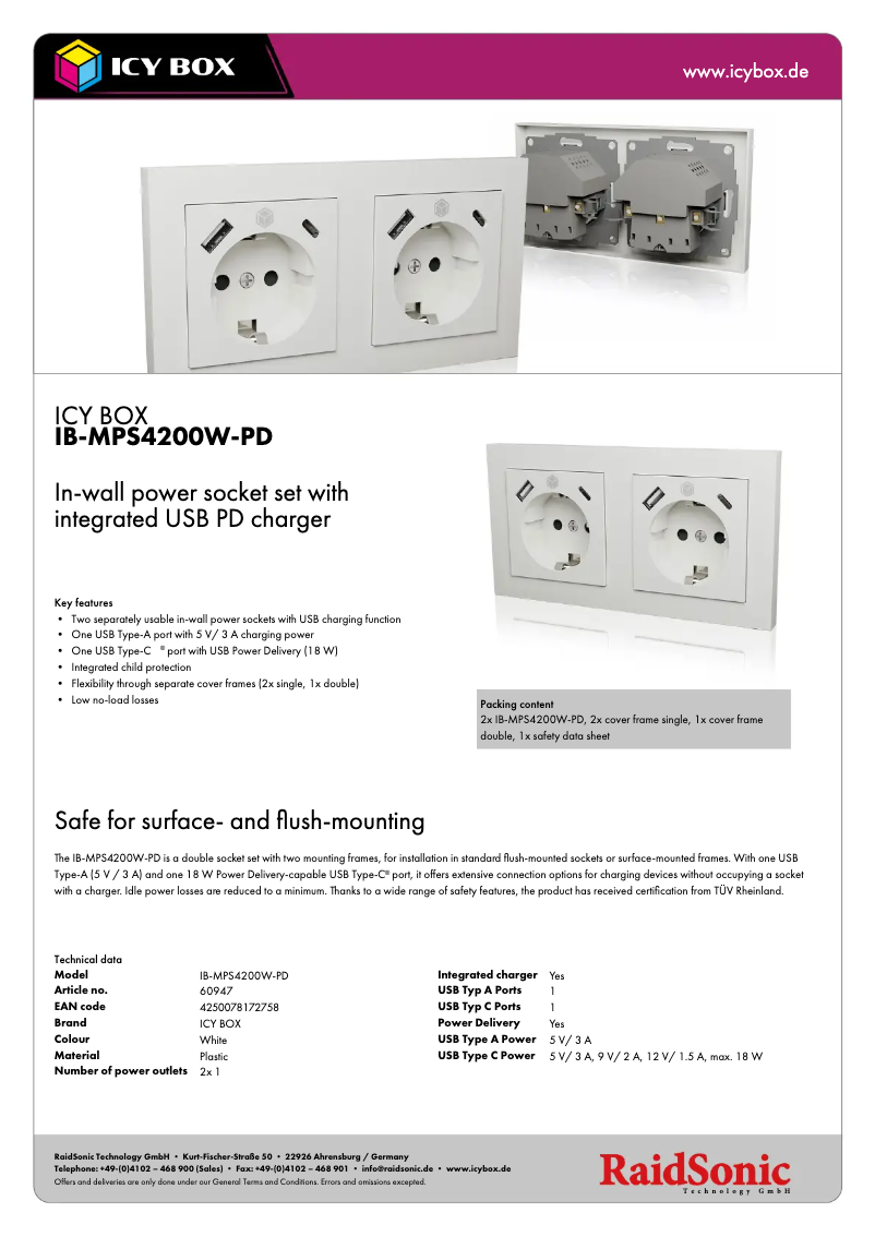 Page n°1 - Fiche technique Icy Box IB-MPS4200W-PD